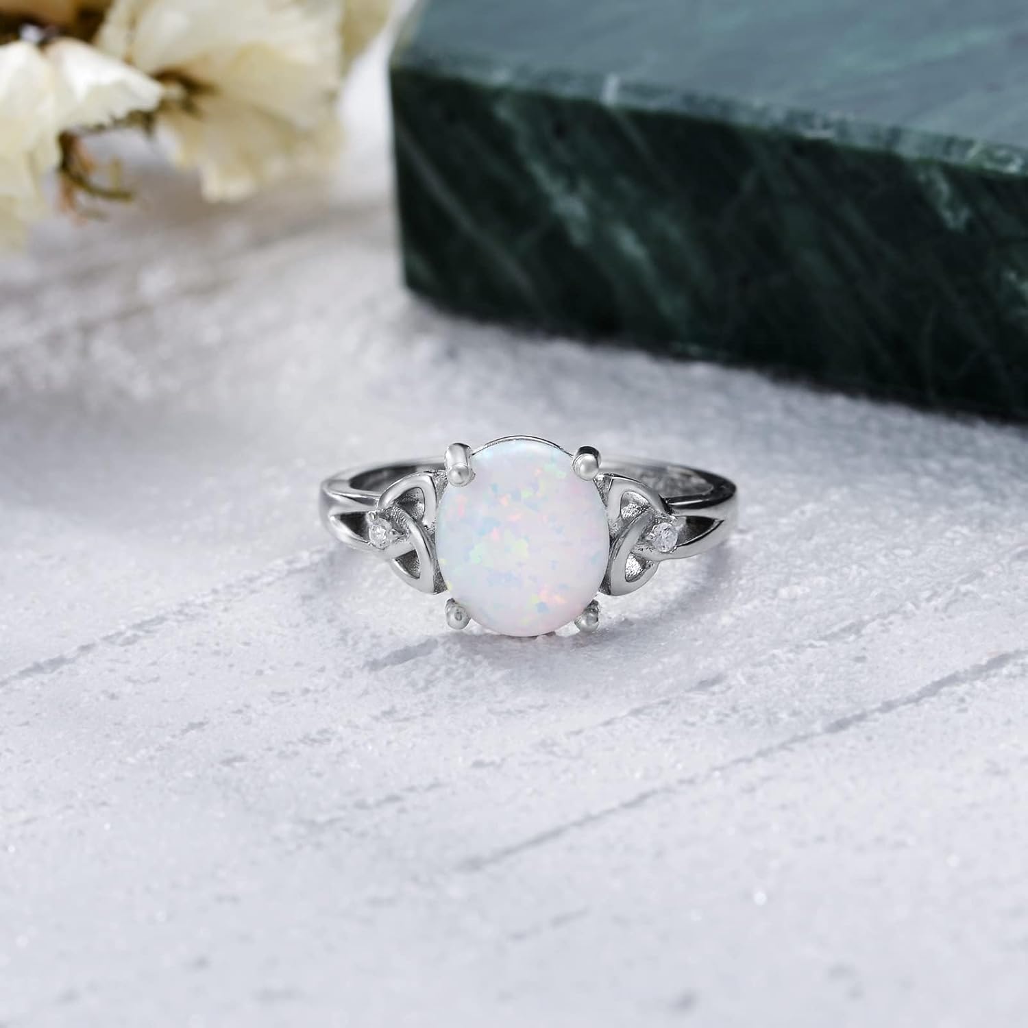 DIYA Opal Celtic Rings For Women 14k Gold Plated Opal Engagement Ring White Opal Wedding Ring Anniversary Valentine's Day Jewelry Gifts for Her Wife Girlfriend