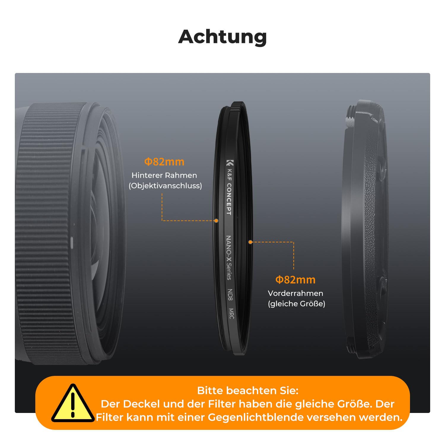 K&F CONCEPT 67mm ND8 Filter (3 Blendenstufen) Fester ND Filter,Graufilter