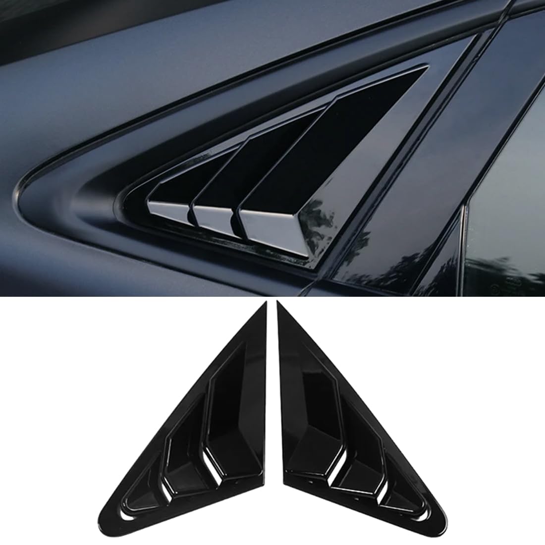 XITER 2PCS ABS Carbon Fibre Racing Style ABS Rear Side Window Louvers Air Vent Scoop Shades Cover Blinds for Audi A3 8V Sedan 2015-2020 (Bright Black)