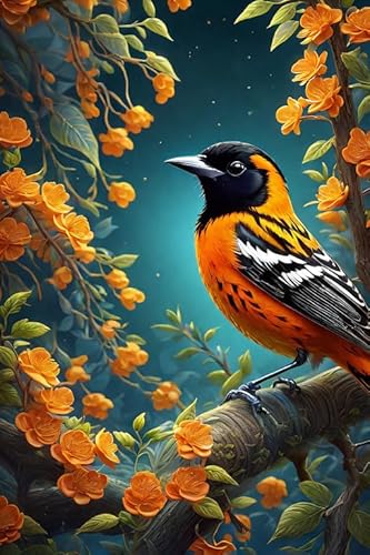 Bird On a Branch Jigsaw Puzzle Adult Jigsaw Puzzle 1000 Pieces Baltimore Oriole Each Piece is Very Beautiful,Colorful Birds Theme Jigsaw Puzzle,Adult Challenge Activity,Unique Gift Ideas
