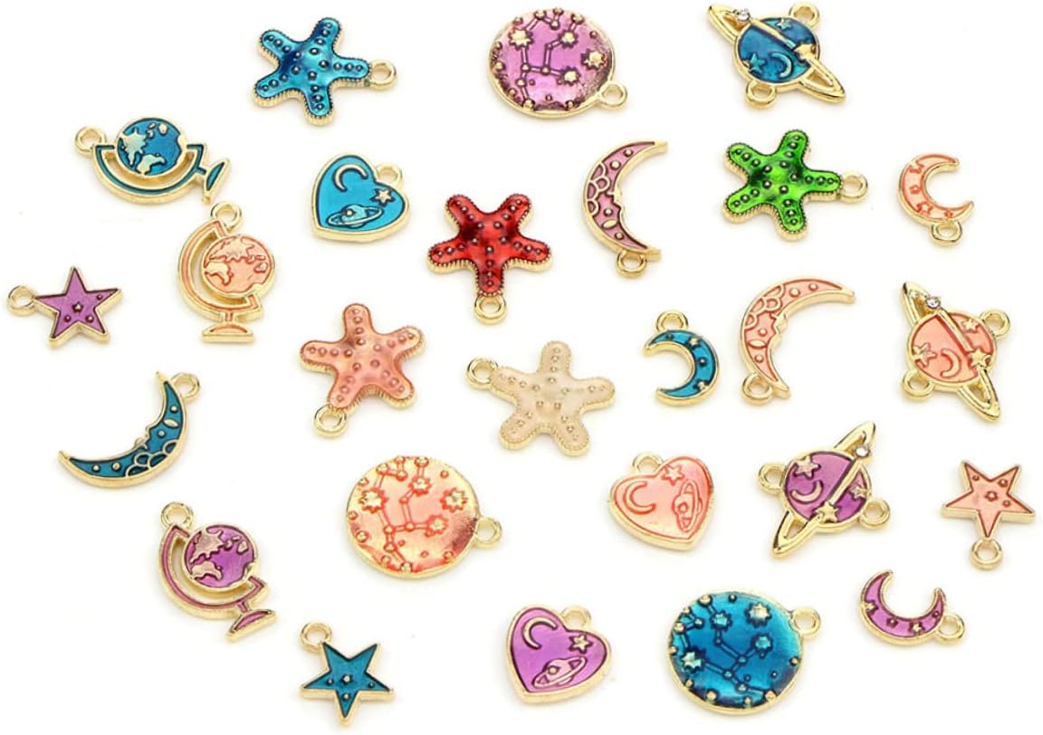 EXCEART 1 26pcs Keychain for Kids Moon Pendant Space Necklace Pendant Trays Moon Charms Keyring Pendant DIY