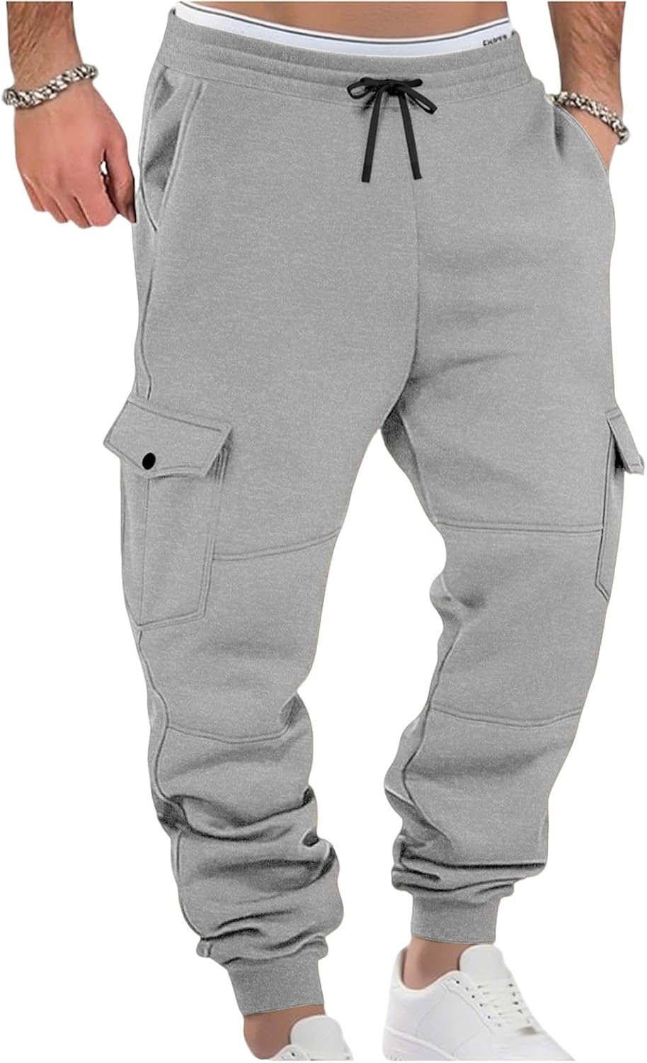 Cambkatl Fleece Lined Casual Cargo Sweatpants for Men Winter Workout Joggers Stretch Lounge Athletic Pants with Pockets