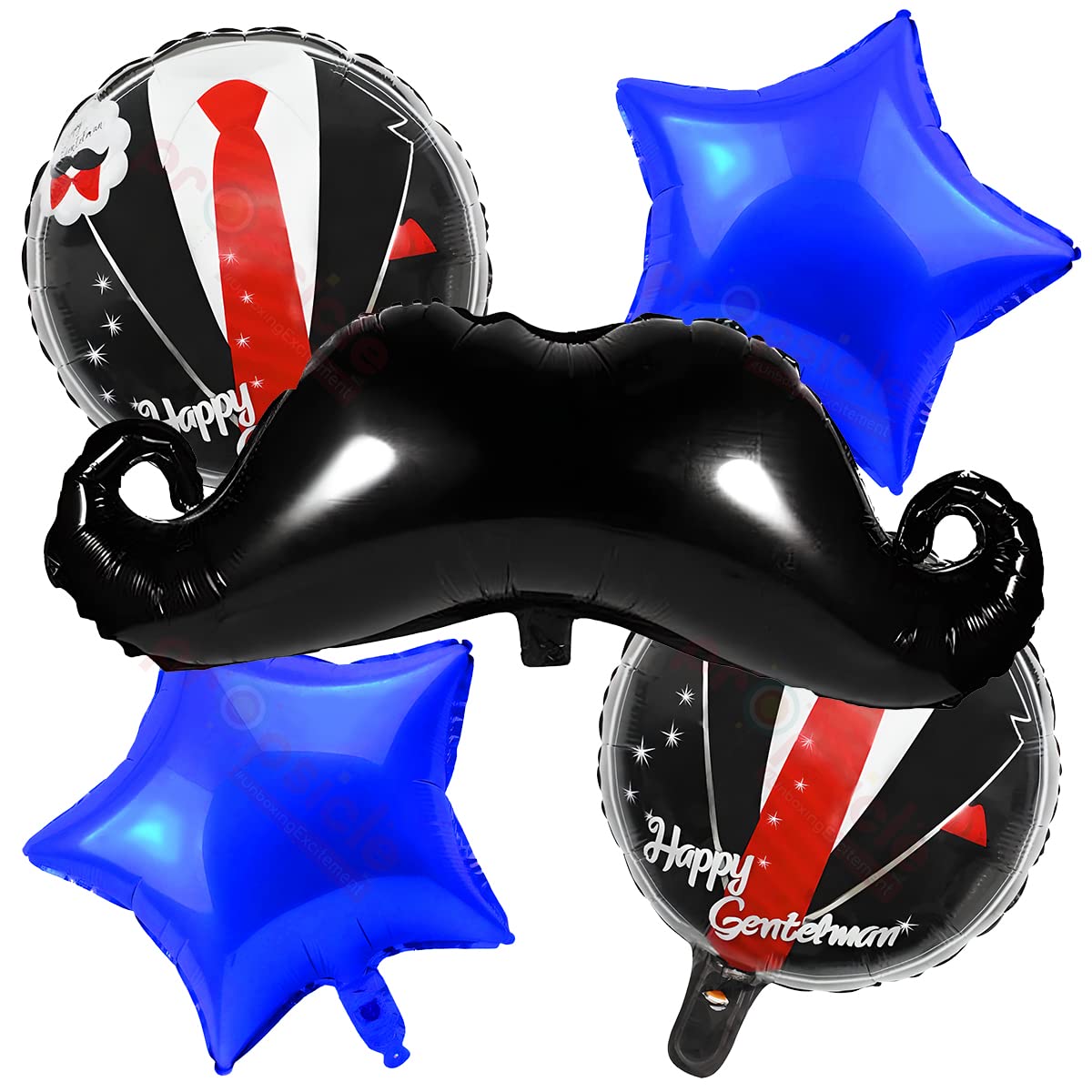 32" Large Black Moustache Prince Boy Theme Birthday Decoration For Kids Balloon Bouquet Happy Birthday Party Dad Birthday Item First Birthday Decoration - Pack of 5