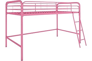 DHP Jett Junior Twin Metal Bunk Bed with Desk and Ladder, Pink