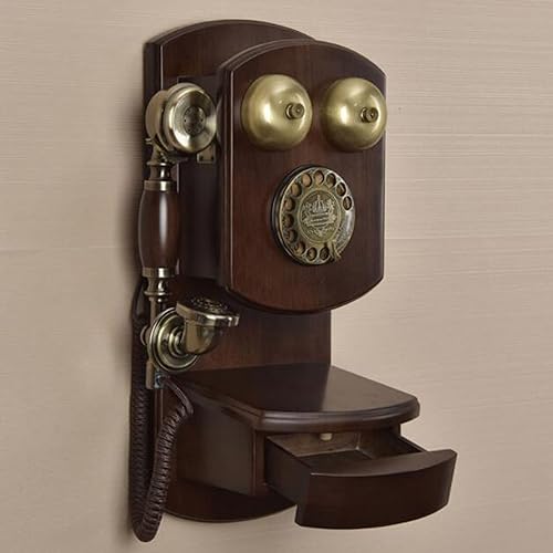 Miniatura 3 de VERDELZ Teléfono de pared estilo europeo retro montado en la pared, teléfono antiguo antiguo antiguo de madera maciza