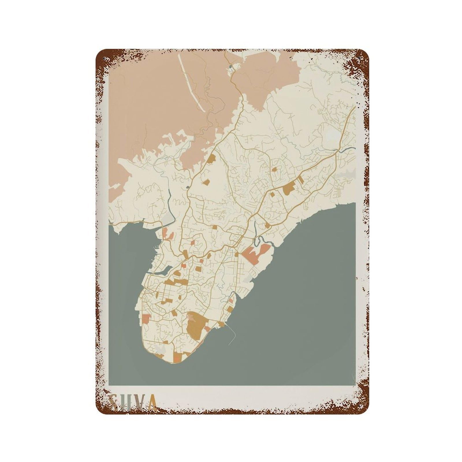 xiaoxiaoshen Suva Map Fiji Wall Decor Art Metal Tin Poster Modern Home Decor Art Home Bar Shop Decorations Vintage Sign 40x30cm