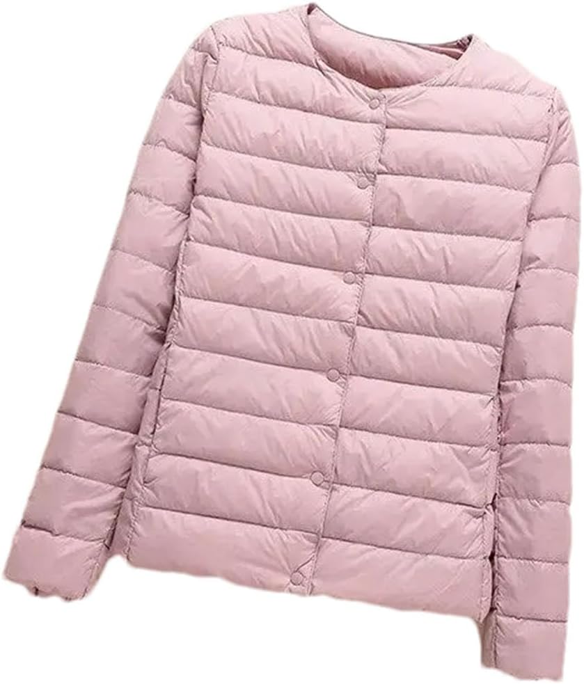 Hgvcfcv Winter Women Down Coat Ultralight Collarless Down Jacket Portable Female Padded Parkas O-Neck Puffer Overcoat
