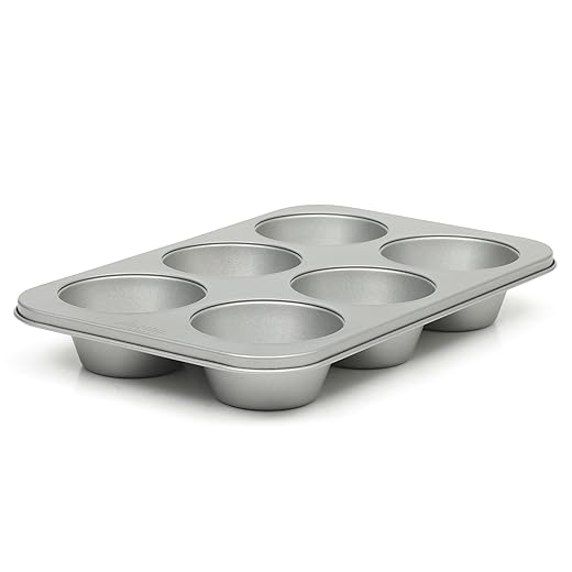 Martha Stewart Gallen 6 Cup Nonstick Carbon Steel Muffin and Cupcake Pan - Silver Durable Bakeware for Muffins, Cupcakes & Mini Cakes