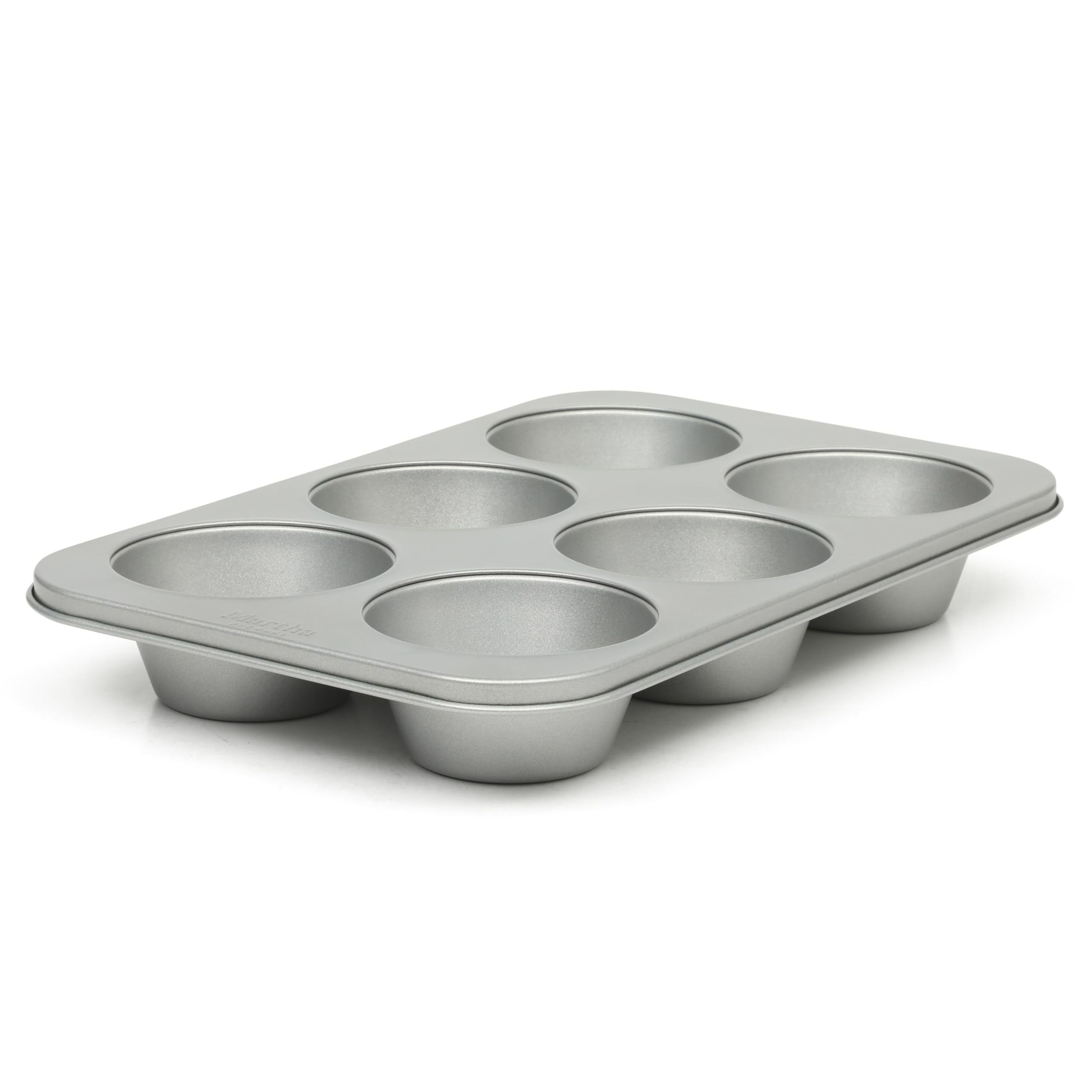 Martha Stewart Gallen 6 Cup Nonstick Carbon Steel Muffin and Cupcake Pan - Silver Durable Bakeware for Muffins, Cupcakes &amp; Mini Cakes