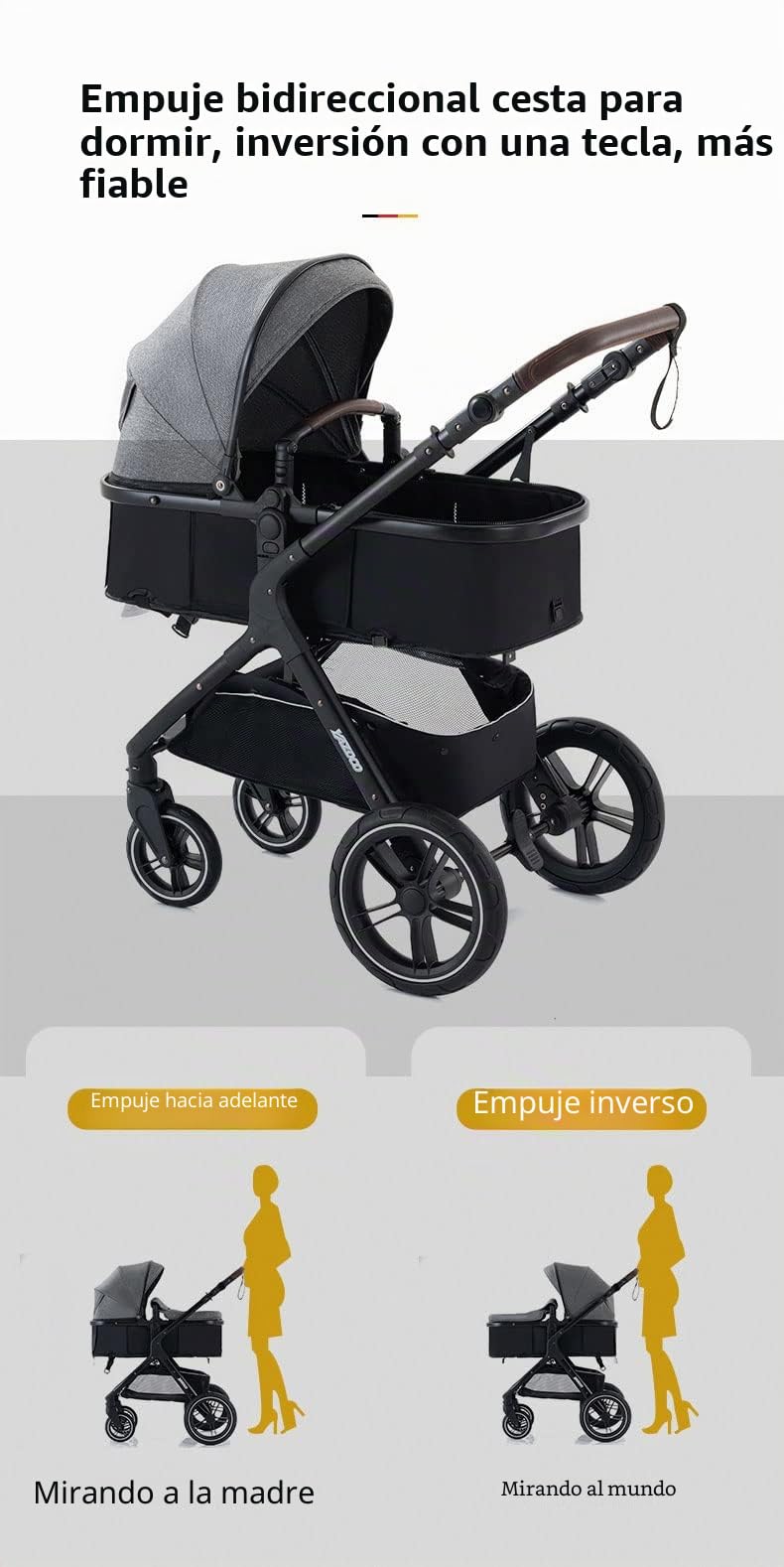 YAZOCO Carrito Bebe 3 en 1 Colapso Silla de Paseo Multifuncional Vista Alta Accesorios Cómodos Para Asientos (Gris)