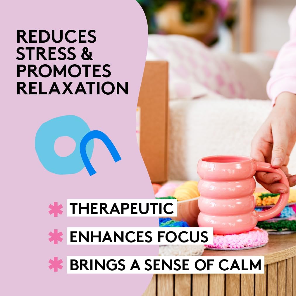 SPINNY Punch Needle Kit, Set of 6 Coasters, Includes Beginner Video Tutorials and Instructions, Beginner Punch Stitch for Adults, Mug Rug Punch Needle Kit,