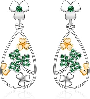 St Patricks Day Earrings Shamrock Earrings for Women Four Leaf Clover Earrings Dangle Sterling Silver Irish Lucky Green Clover Jewelry Gifts
