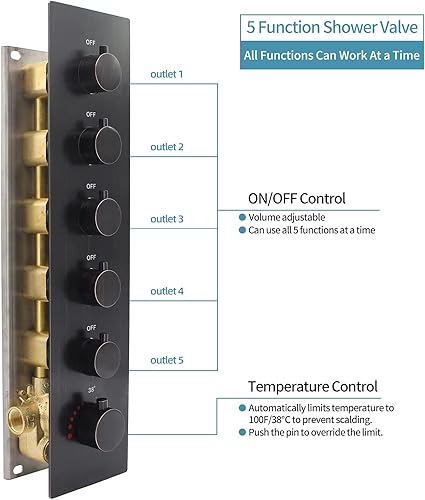 Miniatura 3 de WHSHOWER Sistema de ducha termostático con chorros de pulverización corporal ORB de 16 x 24 pulgadas, juego de grifo de ducha de cuerpo completo 3