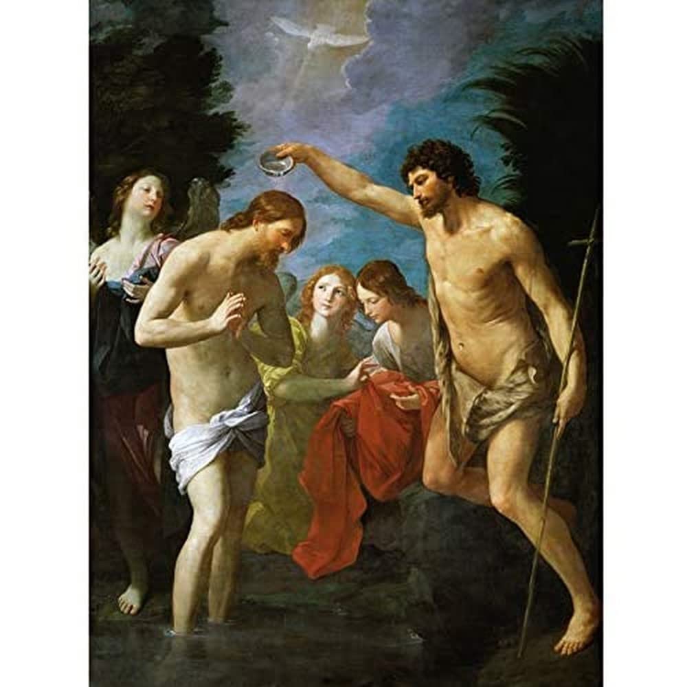 Reni Taufe Christus biblische Malerei Kunstdruck Leinwand Premium Wanddekor Poster Wandbild