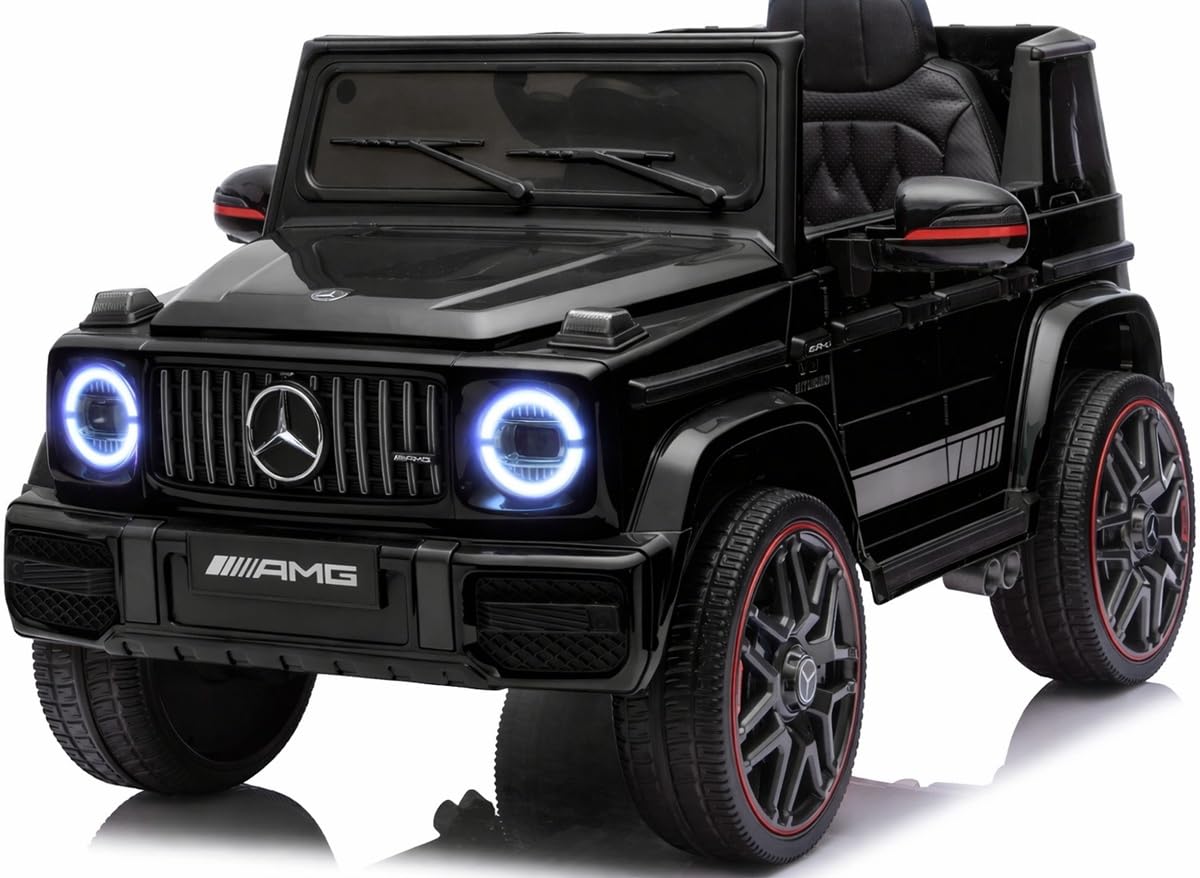 Playhouse Kinder Elektroauto Mercedes G63 AMG 4x4 180 Watt, 12V 9ah !!, Ledersitz, Bluetooth, 4 Motoren, Eva Räder, Fernbedienung 2.4G, Kinderauto Kinderfahrzeug (Schwarz)