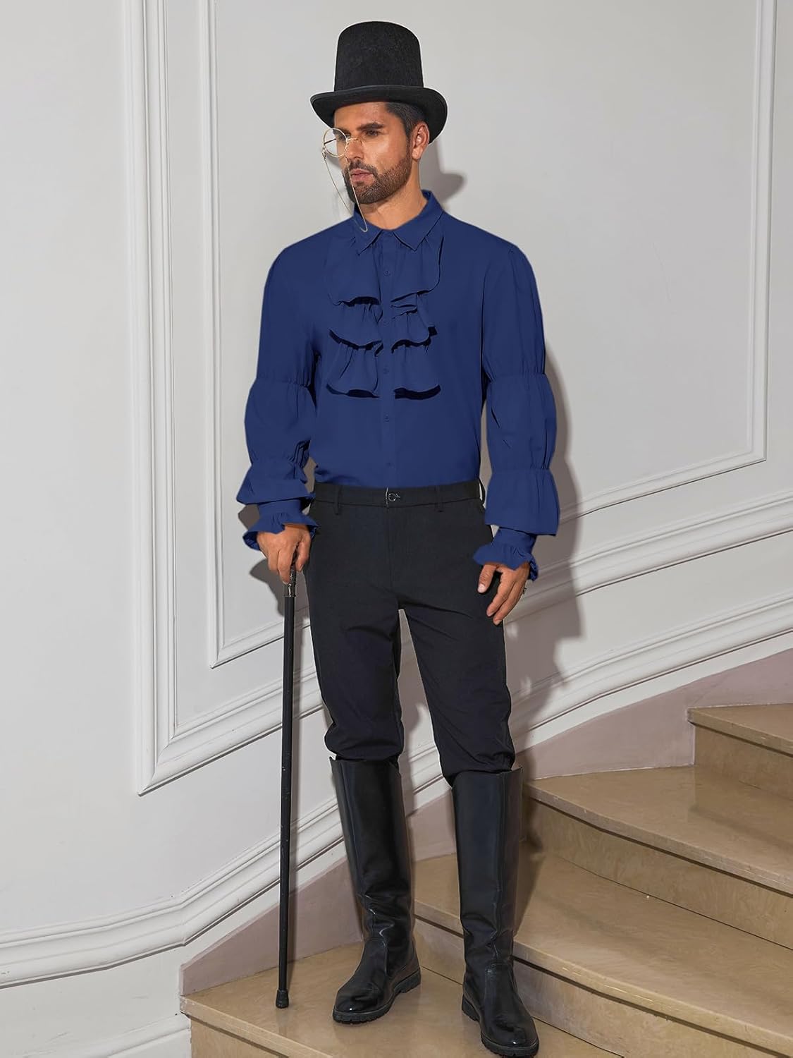 Runcati Mens Pirate Shirt Ruffle Victorian Renaissance Vampire Poet Puffy Shirts Gothic Steampunk Medieval Costume - Image 5