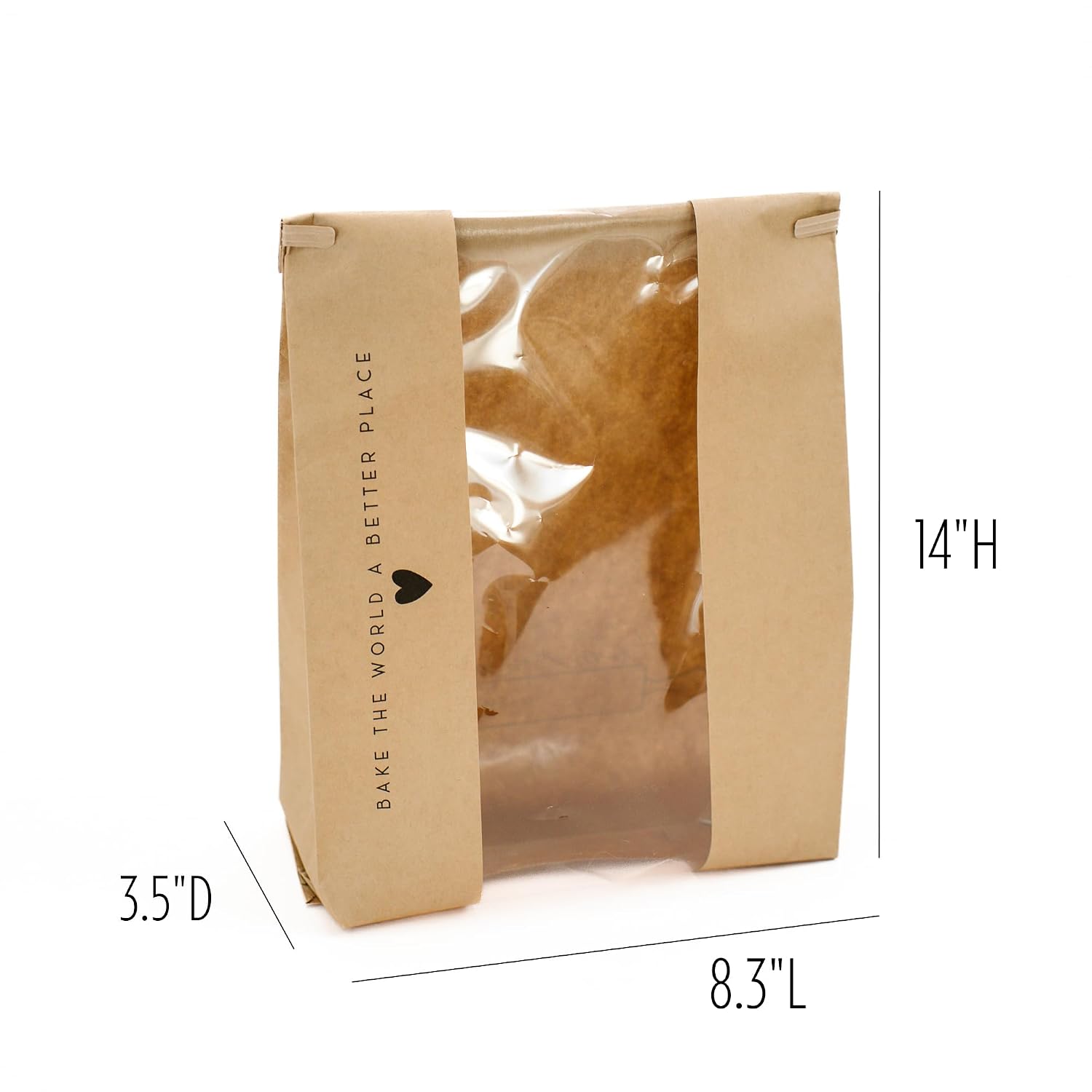 Kraft Paper Bread Bags with Window, 50-Pack - Image 3