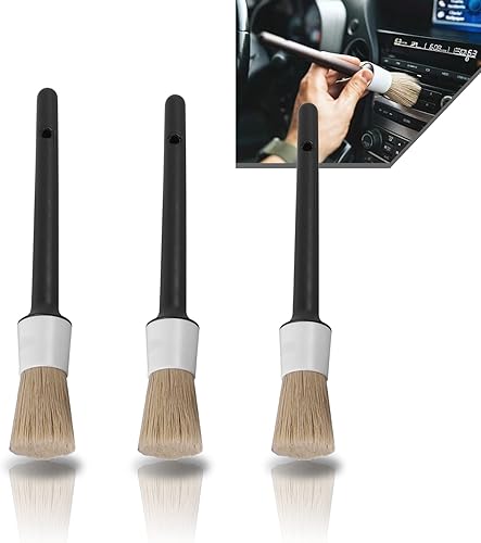Ajxn Juego de 3 cepillos de limpieza suaves para automóvil, cepillo para detalles de hendidura del motor, kit de cepillos para cubo de rueda de