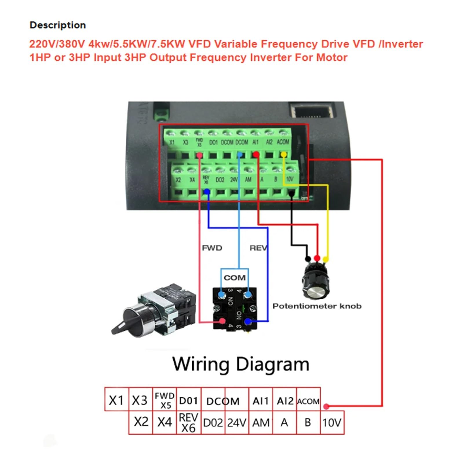 Frequenzumrichter 220 V/380 V 4 kW/5,5 kW/7,5 kW VFD Frequenzumrichter VFD/Wechselrichter mit 1 PS oder 3 PS Eingang und 3 PS Ausgang Frequenzumrichter for Motor(10HP 11kw,1ph220V)