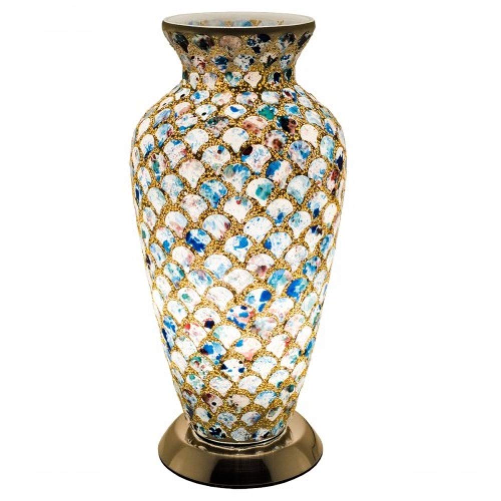 Britalia Blue Mosaic Glass Vase Table Lamp, Tile, 38Cm, Chrome Base, E27 Fitting