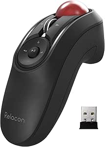 ELECOM Relacon Handheld Trackball Mouse, Thumb Control, 2.4GHz Wireless, Ergonomic Design, 10-Button Function with Smooth Tracking, Windows11, MacOS (M-RT1DRBK)