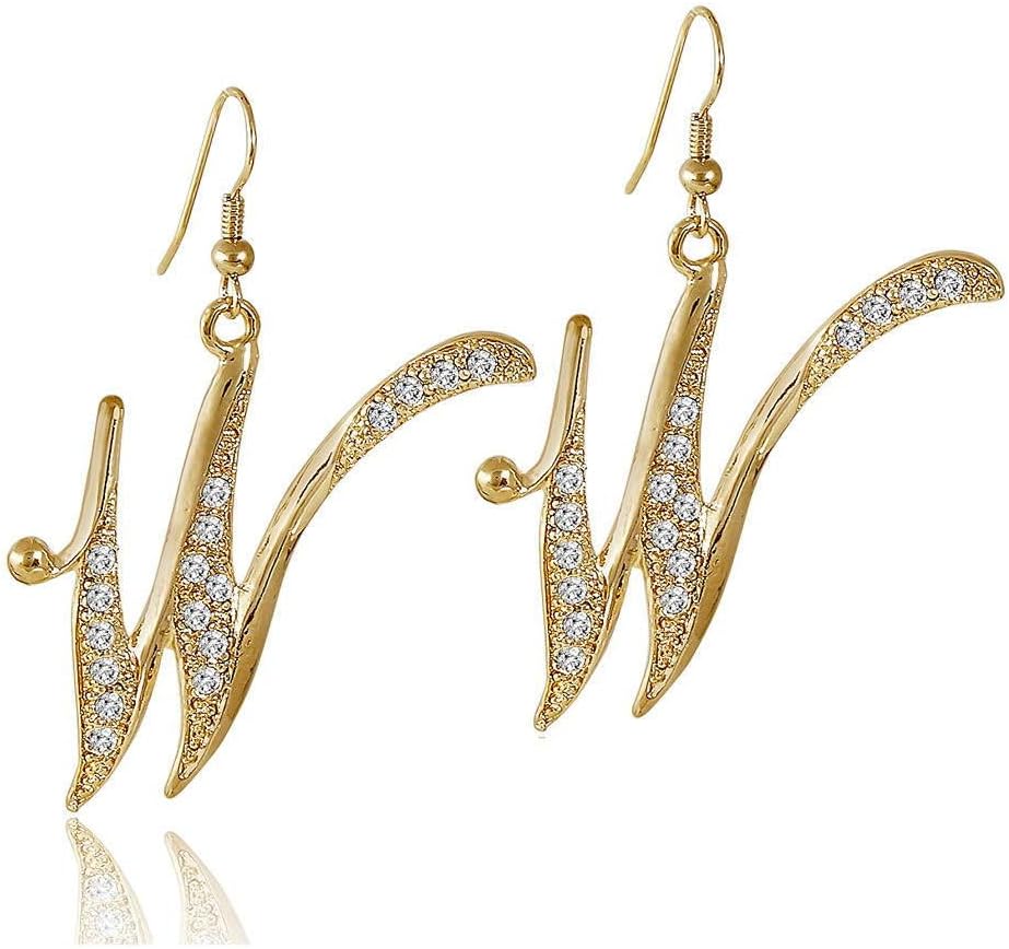 BERRICLE Initial Letter Statement Fish Hook Dangle Drop Earrings for Women, Gold-Tone