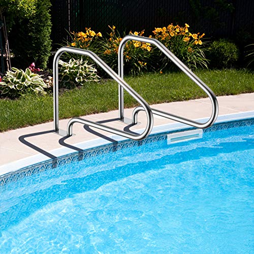 Dortala 4-Bend Swimming Pool Hand Rail, 49" Stainless Steel Pool Stair Rail, Comfortable Grab Feeling, Deck Mounted Handrail, Reinforced Structure, Polished Surface, For Pool Steps, Indoors Outdoors #TOP2
