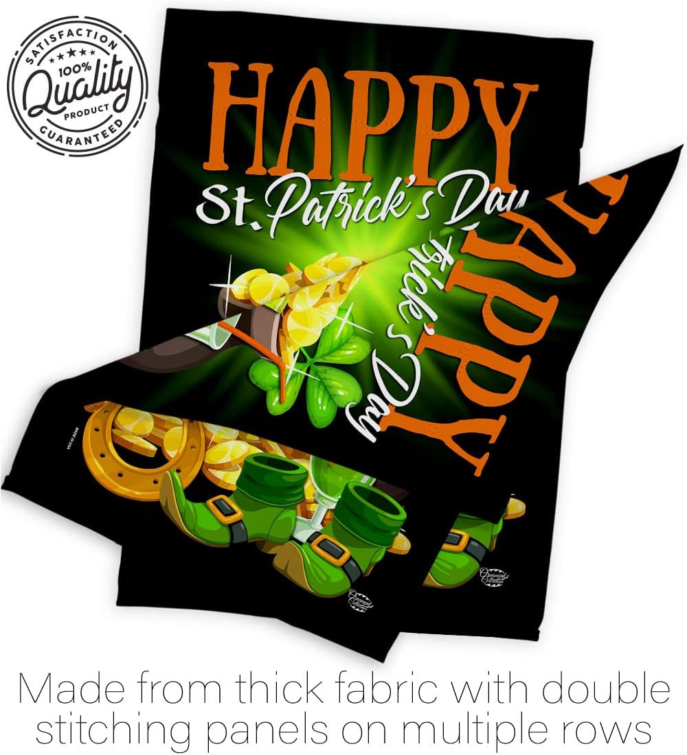Happy Saint Patrick Day House Flag Spring St Shamrock Leprechaun Lucky Coin Holiday March Irish Clover Decoration Banner Small Garden Yard Gift Double-Sided, Made in USA
