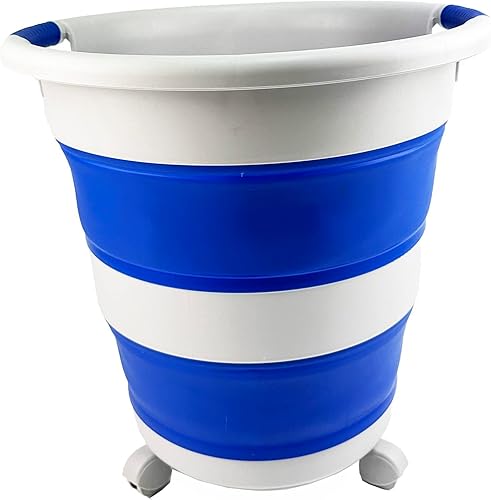 SAMMART Cesta plegable de plástico para la ropa sucia de 34 litros (8.9 galones) con ruedas, contenedor plegable de almacenamiento desplegable con