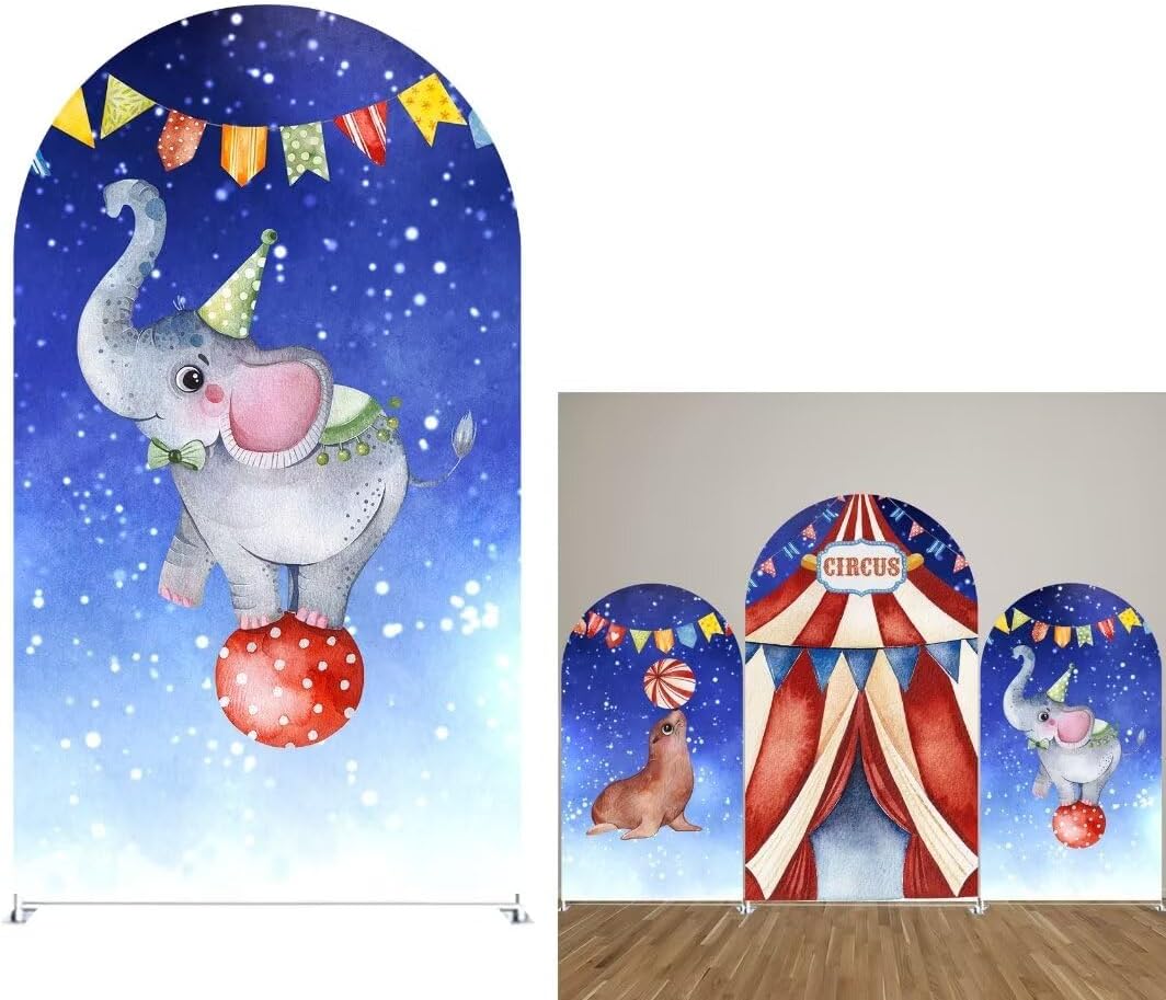 KONPON Circus Theme Arch Stretchy Fabric Covers for Carnival Parties Baby Elephant Show Arched Stand Cover Birthday Baby Shower Favors Props(Only Cover)