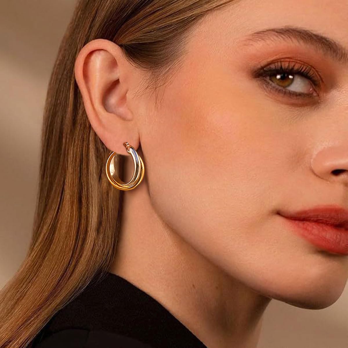 Two Tone Drop Dangle Earrings - Gold Silver Plated Hoop Huggie Earrings for Women - Trendy Jewelry - Image 3