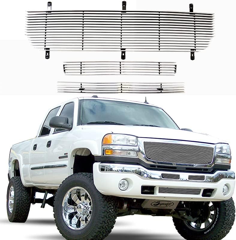 Rejilla cromada para GMC Sierra 15002500HD3500 2003-2007 Insertos de parrilla frontal Billet 3 piezas de aluminio protector de repuesto 04 05 06