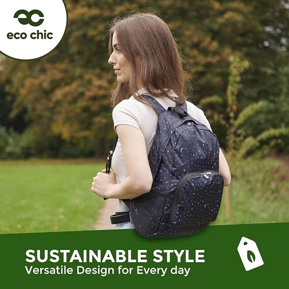 ECO CHIC Lightweight Foldable Water Resistant Backpack Rucksack Folds into Pouch for Storage (Monkeys Mustard)