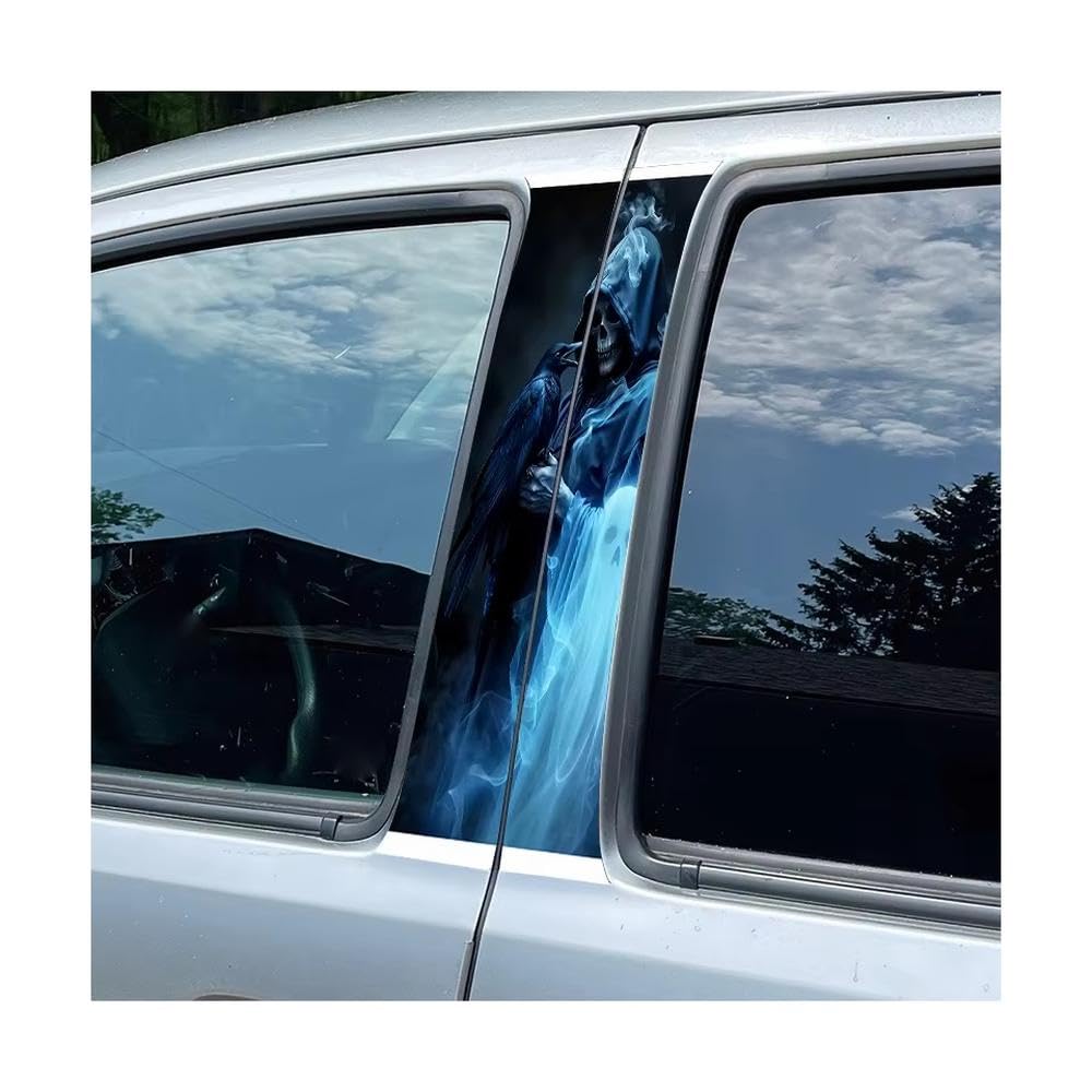 Bertdcx One Color Car Center Pillar Window Grim Reaper Raven Ghost Glossy Protective Polyethylene Film Auto Parts
