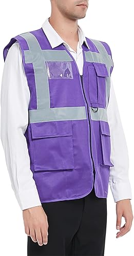 Miniatura 2 de GOGO Chaleco de seguridad de alta visibilidad de 5 bolsillos con tiras reflectantes, chaleco de uniforme de trabajo