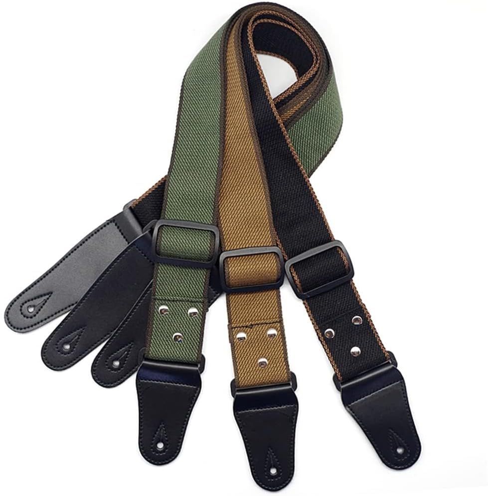Adjustable Guitar Strap, Soft Cotton & Leather Ends Strap for Bass, Electric & Acoustic Guitar, Musical Instrument Accessories for Men Women, 3Pcs