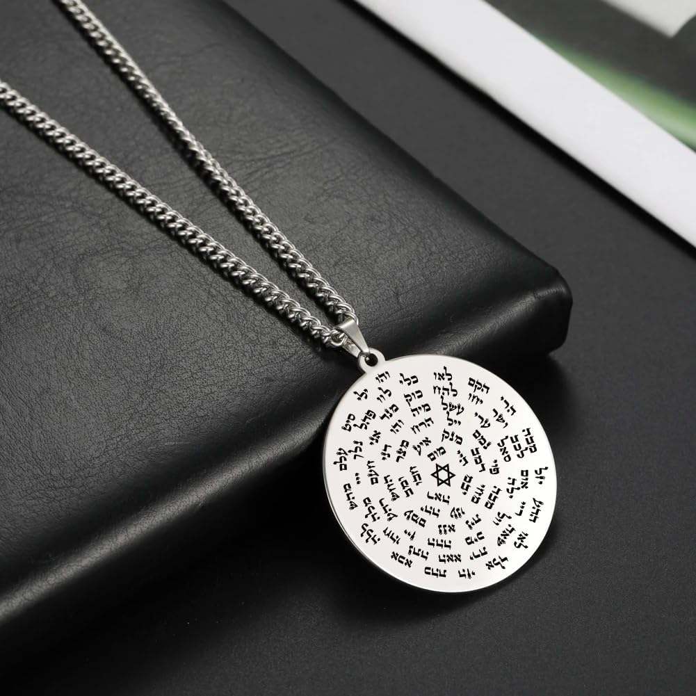 72 Names of God Pendant Necklace, Hebrew Kabbalah Star of David, Stainless Steel Chain, Gold and Silver