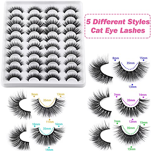 Jimire 20 Pairs False Eyelashes 5 Styles Cat Eye Lashes Pack Fluffy Natural Volume Faux Mink Lashes Packs #TOP1