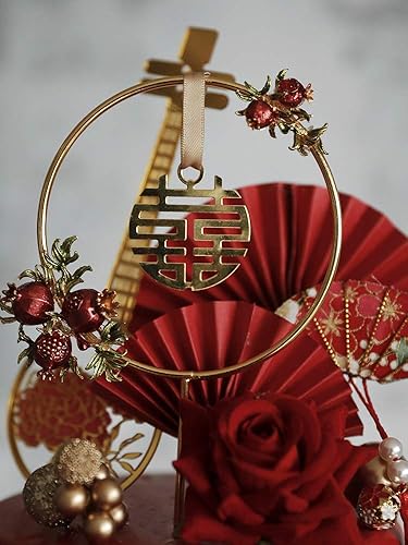 Miniatura 2 de Decoración tradicional para tartas de boda, juego de 8-2 piezas de laúd, 5 abanicos y doble felicidad