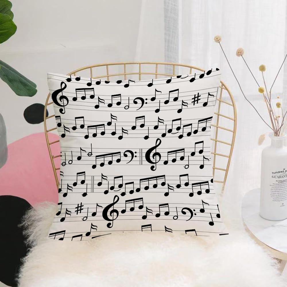 Hyosxw Musical Note Design, A Series Of Repetitive - A3 Cushion Cover,Throw Pillow Case Home Decorative For Living Room Bedroom Sofa Chair 18X18 Inch,Musical Note Design, A Series Of Repetitive Designs Of White Five-Line Black No,Pillowcase 45X45cm