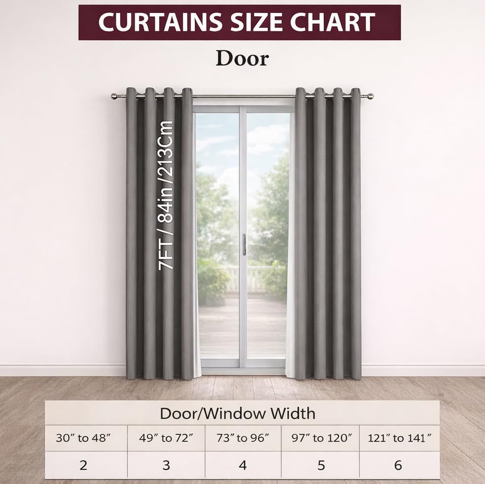 Image of STITCHNEST 'Solis Series' Premium Satin Room Darkening Curtains 7 Feet Long Set of 1 | Door Curtain 7 x 4 Feet | Blocks 70-80% Light | Ideal for Bedroom, Living Room & Home Decor