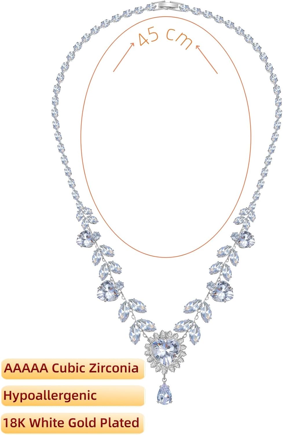 Wedding Jewelry Sets for Brides | Sterling Silver Heart Dangle Earrings and Necklace Set with Cubic Zirconia | Wedding Jewelry Sets for Bride and Bridesmaid | Bridal Party Jewelry Accessories