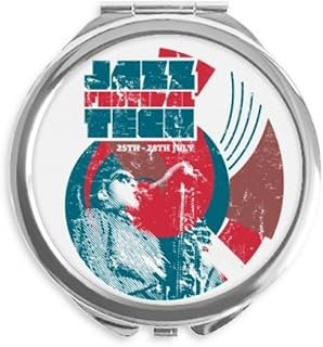 Jazz Festival Tean Music Pattern Hand Compact Mirror Round Portable Pocket Glass