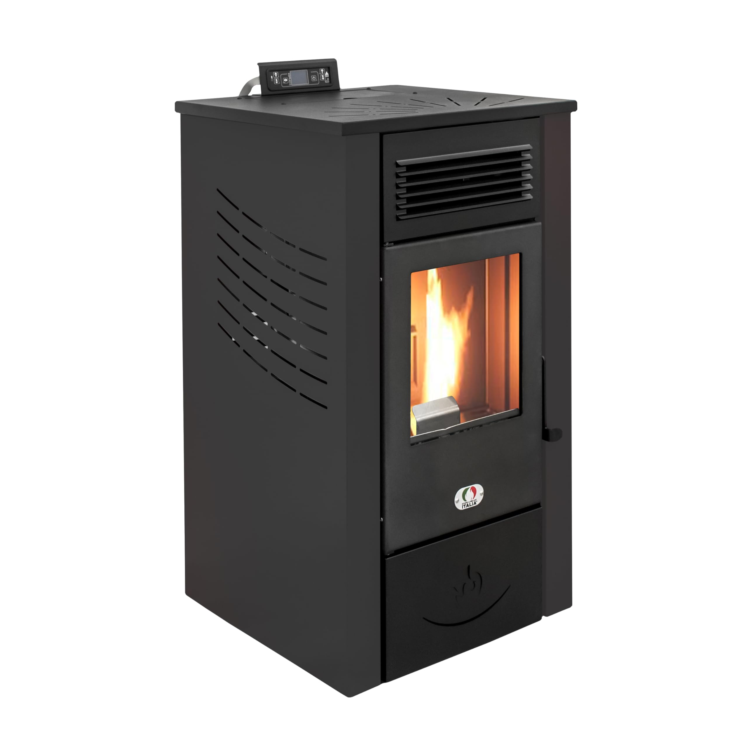 STUFE A PELLET ITALIA Canada 12 KW 5 Sterne WiFi | Pelletöfen Effizienz 91% Heizt 120m² Autonomie 15 Std. 5-Sterne-Zertifiziert Programmierbar WiFi-Steuerung 5 Kräfte 24 Monate Garantie Schwarz