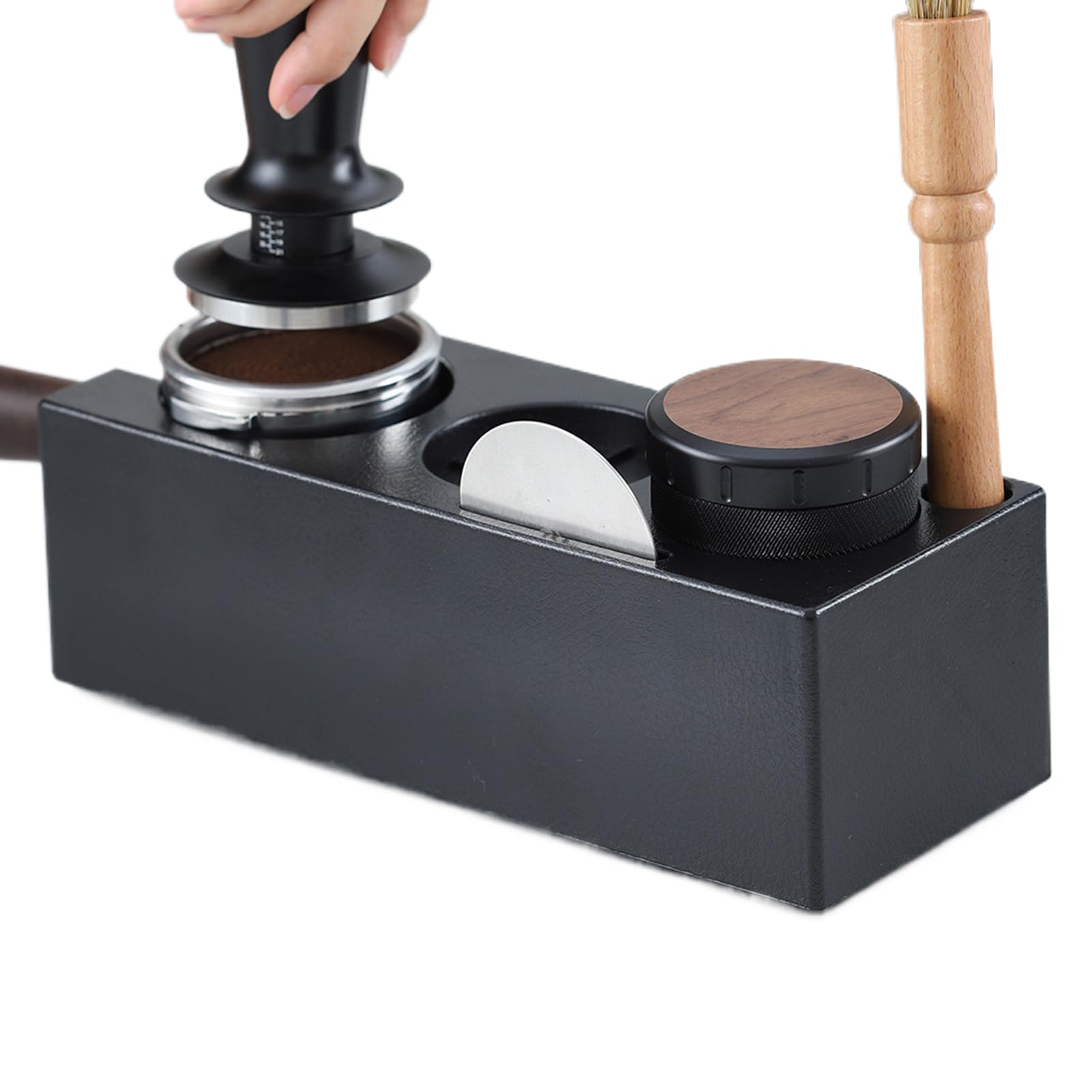 Station d'organisation compacte pour tamisage de café et porte-filtre