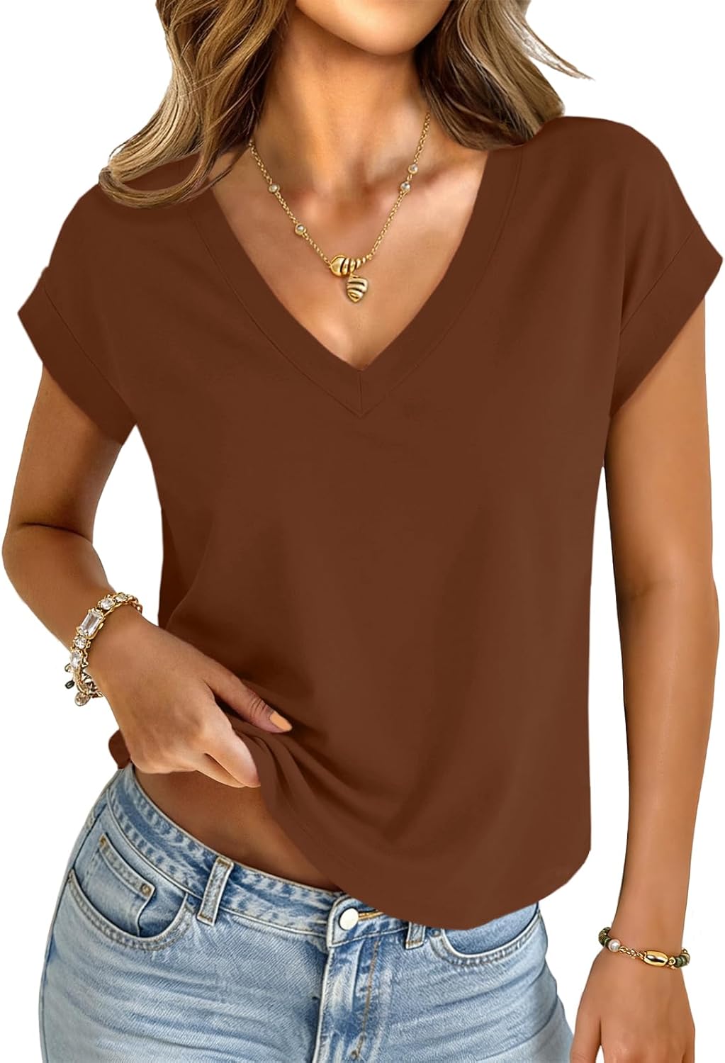 UNCLECAT Womens Crop Tops V Neck Cap Sleeve T Shirts Summer Basic Loose Fit Short Sleeves Tee Cute Trendy Clothes