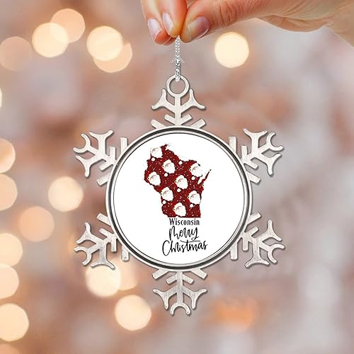 Wisconsin - Adornos de metal de copo de nieve, 50 estados de EE. UU., Adorno de Navidad de Wisconsin, regalo de recuerdo para decoración del árbol