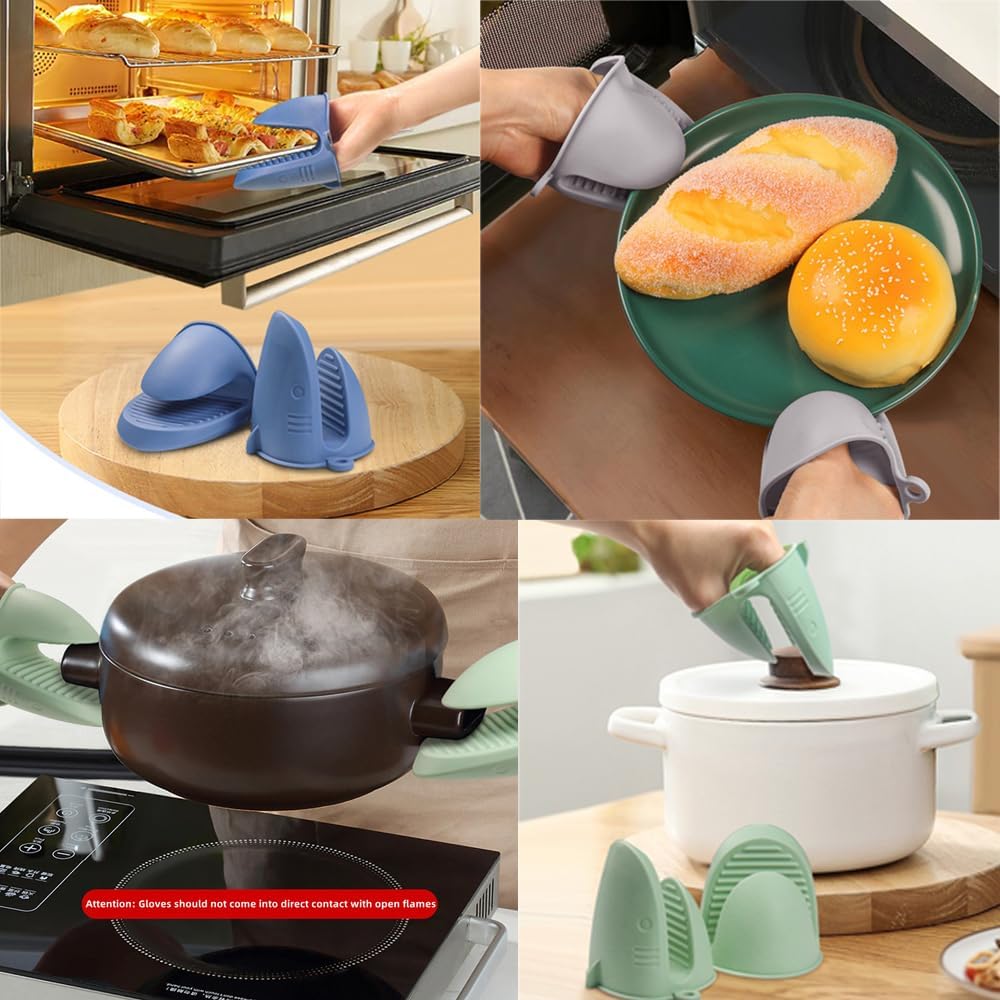 Silicone Oven Gloves, Pot Holders-Heat Resistant, Non-Slip, Waterproof, Mini Oven Mitts Perfect for Cooking, Baking and BBQ (Black)