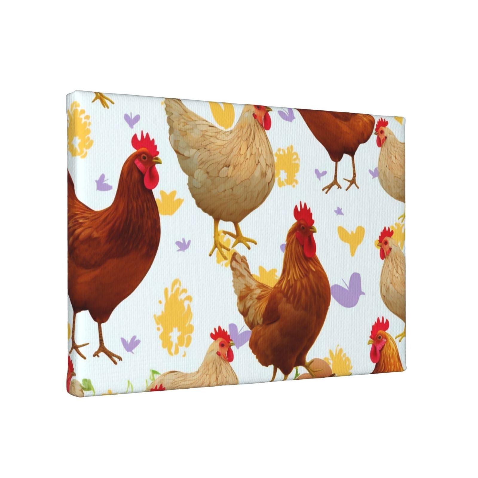 YKLJG A Brood of Chickens Printed Wall Art Canvas Painting 30x20 CM Wooden Framed Picture Painting Artwork Prints for Bedroom Kitchen Home Office Decor