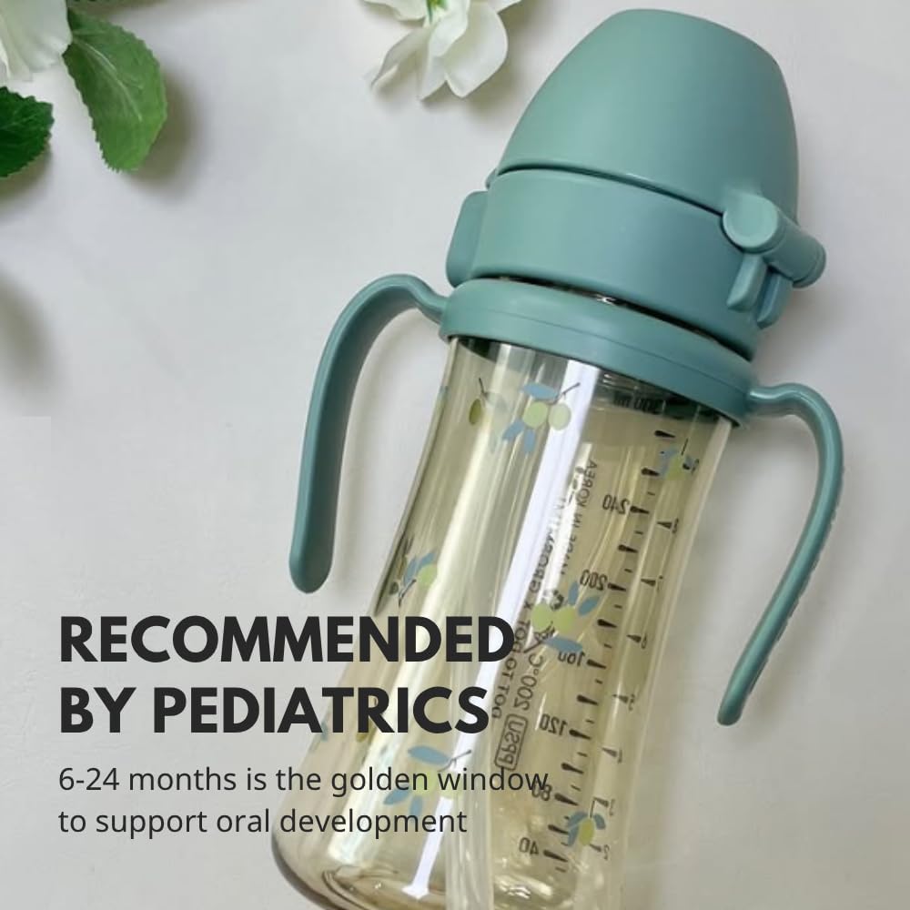 GROSMIMI Flip Top Spill Proof Sippy Cup, PPSU, BPA Free, 10 oz, Stage 2 Straw for Toddlers (Olive) - Image 3